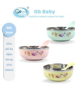 Bộ Bát Ăn Dặm Inox Cho Bé GB-Baby Chính Hãng Tặng Kèm Thìa Cùng Màu