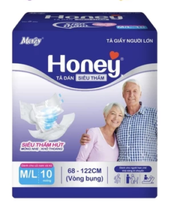 Tã dán người lớn Honey size M/L/XL 10 miếng siêu thấm hút, mềm mịn, siêu mỏng