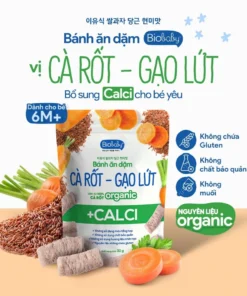 Bánh Ăn Dặm Biobaby (cà rốt-gạo lức) bổ sung canxi và chất xơ hỗ trợ tiêu hóa cho bé từ 6 tháng, túi 30g
