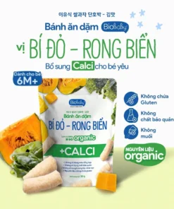 Bánh Ăn Dặm Biobaby (bí đỏ-rong biển) bổ sung canxi và chất xơ hỗ trợ tiêu hóa cho bé từ 6 tháng, túi 30g